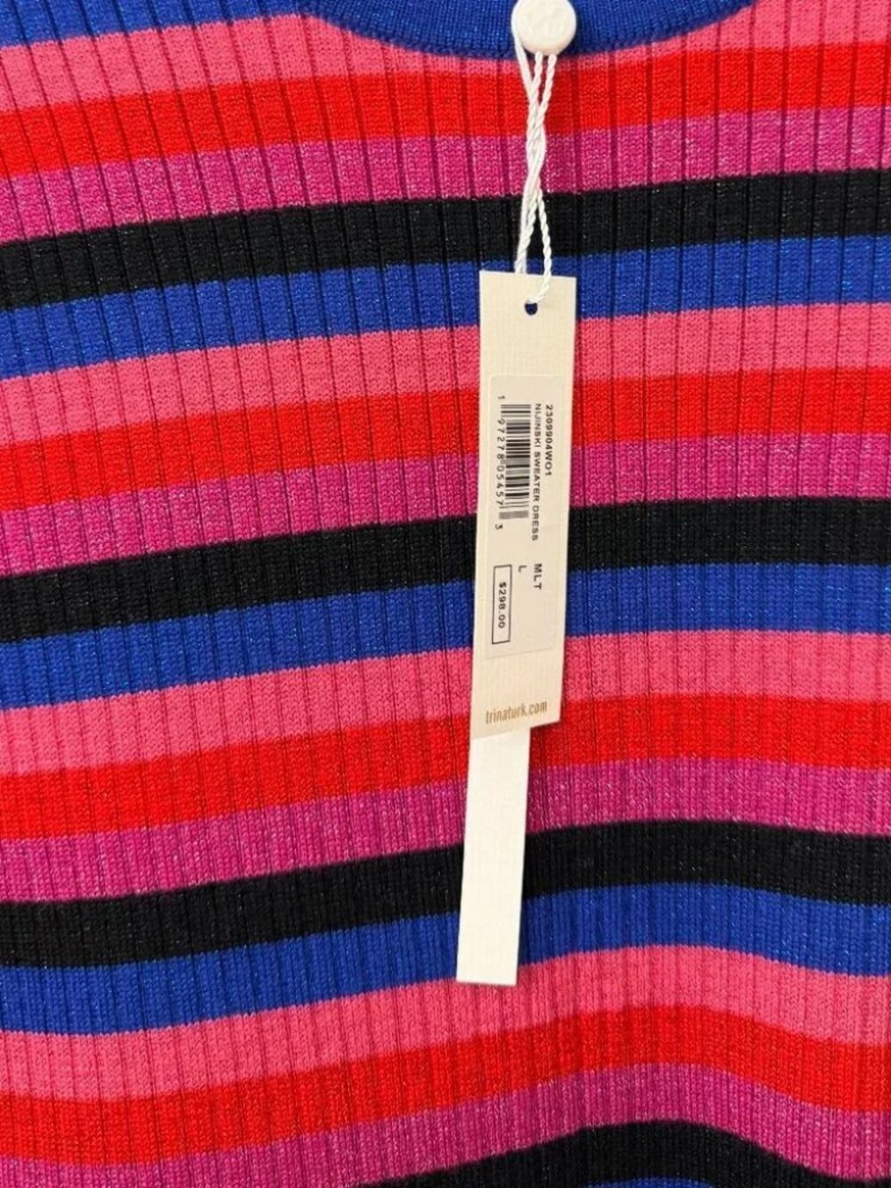 NWT Trina Turk Striped Ribbed Sweater Merino Wool Dress Multi Size L Retail $298 - Picture 5 of 5